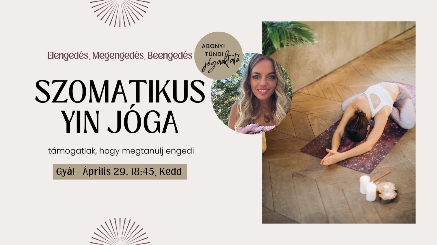 Szomatikus yin jóga és tibeti hangtálas hangfürdő Gyálon a Zöld Lótusz Egészségközpontban, 2025. április 29-én